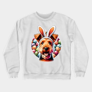 Welsh Terrier with Bunny Ears Welcomes Easter Joy Crewneck Sweatshirt